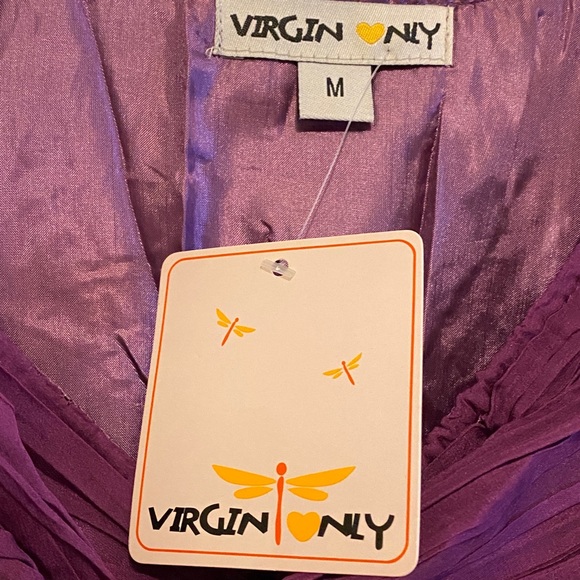 Chiffon Baby Doll Bubble Hem Mini Dress 3/4 Puff Sleeve in Purple NWT MED - Picture 15 of 16